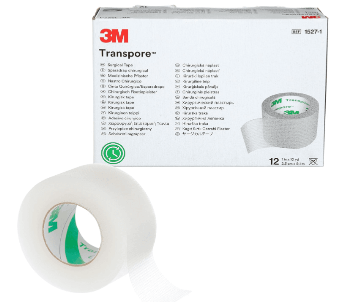 3M™ Transpore™ Surgical Tape, 1527-1, 1 in x 10 yd (2.5 cm x 9.1 m), 12 RollCarton